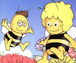 yapboz Die Biene Maja - Maya the Bee ve arkadaşı Willi çiçekler üzerinde uçan